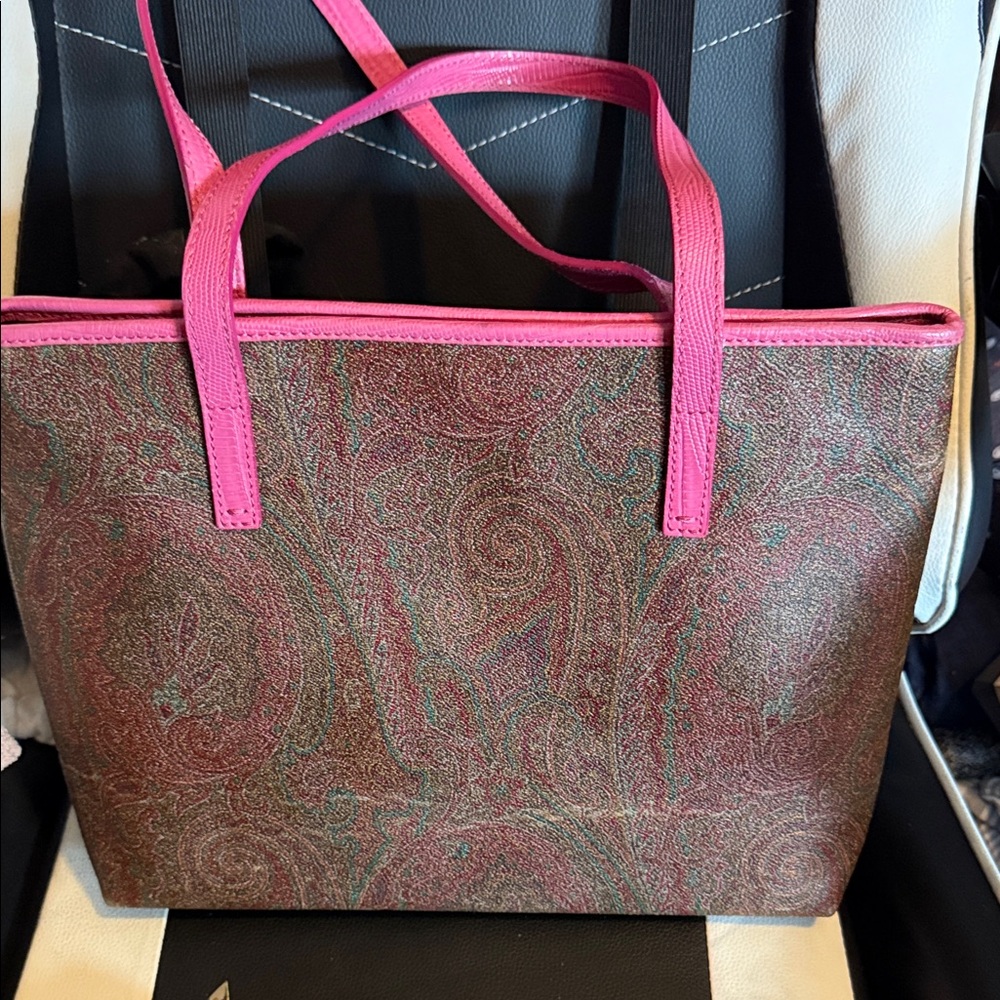 Etro Paisley Tote with Pink Leather Handles